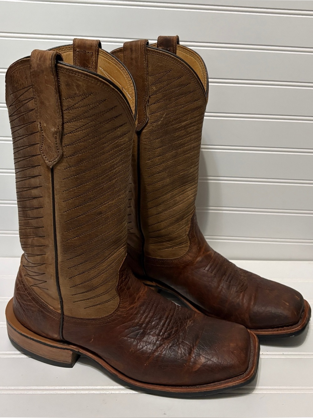 Fenoglio Brown American Bison Cutter Toe Leather Cowboy Boots Mens Size 9 D